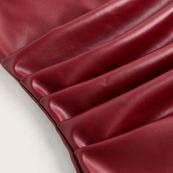 Burgundy Casual Women's Asymmetric Hem faux leather Ruched Tube Top Valentine - Picture 4 of 5